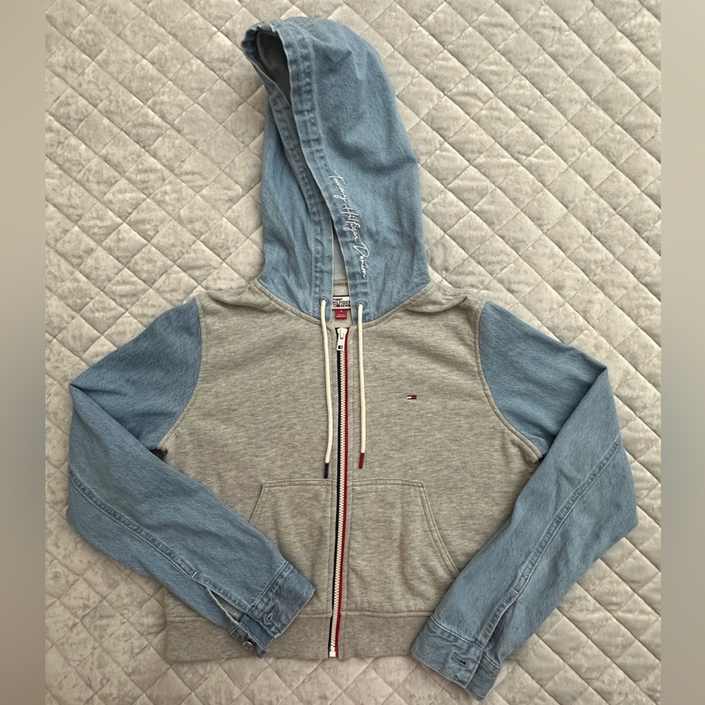 Denim Hooded Zip Sweatshirt